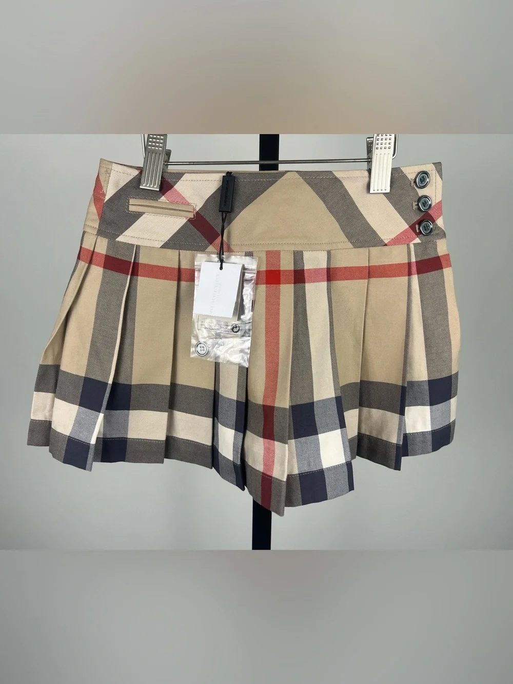 Burberry Girls Nova Check Pleated Mini Skirt, Beige, Size 4